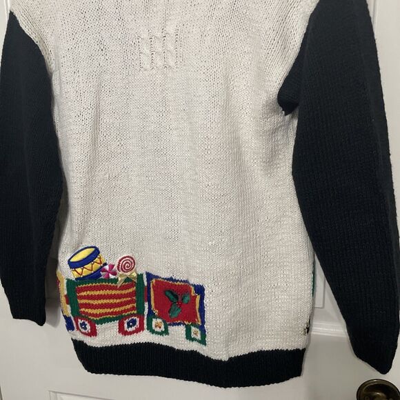 VTG Marisa Christina Christmas Sweater Tree Train Knit Cardigan NEW Grandma Sz P - Picture 11 of 16
